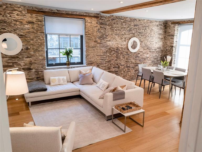 The living room at 9 The Pottery in Dartmouth