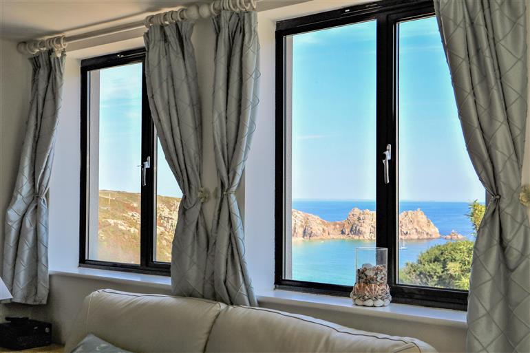 This is the living room at Beachcomber in Porthcurno near Sennen