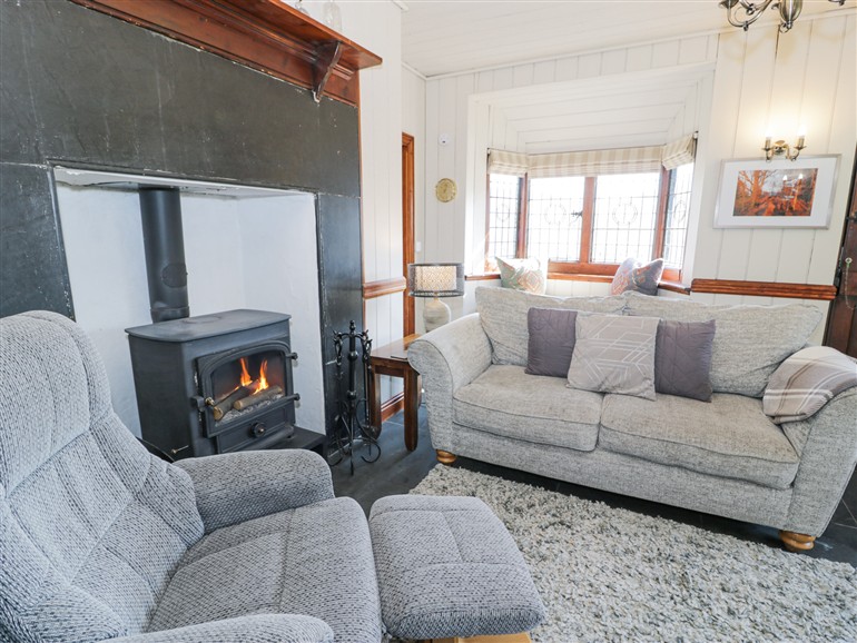 The living room at Bwthyn y Coediwr (The Woodcutters Cottage) in Tan Y Bwlch