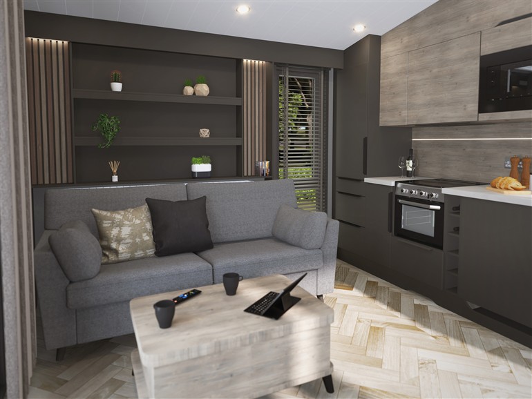 The living room at Hodge Luxury Pod in Keswick