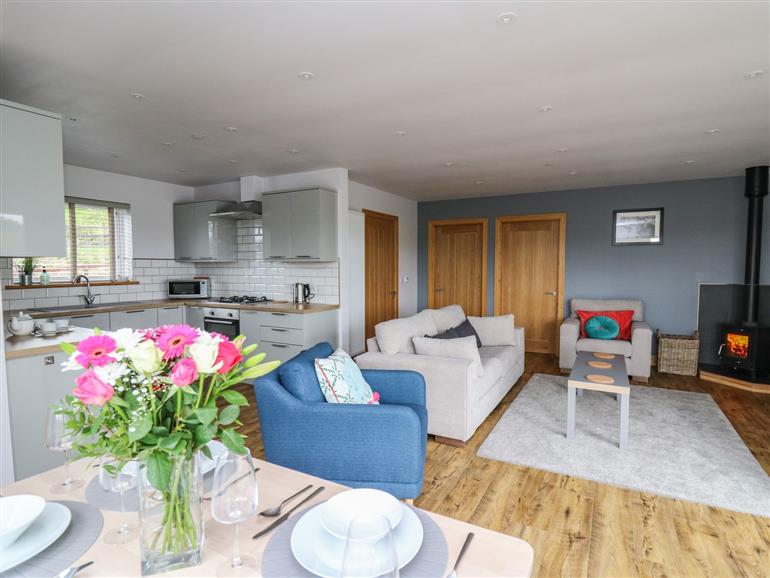 The living room at Llyn Cae Ty Nant Fishery Holiday Let in Bwlchllan near Llangeitho