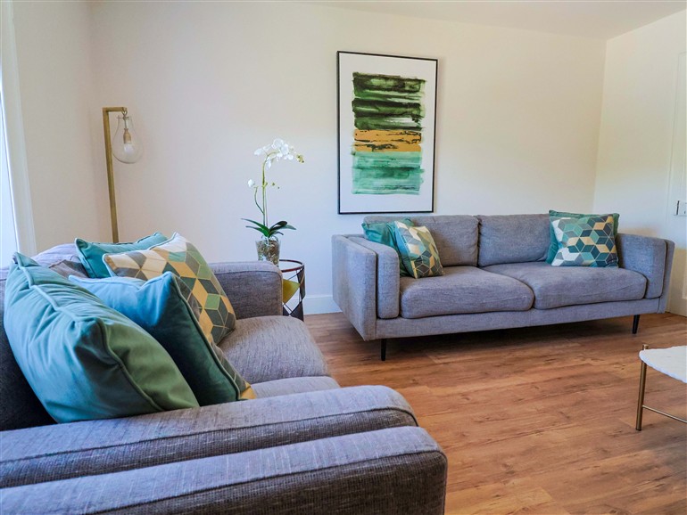 The living room at Pebble Cove in Lyme Regis