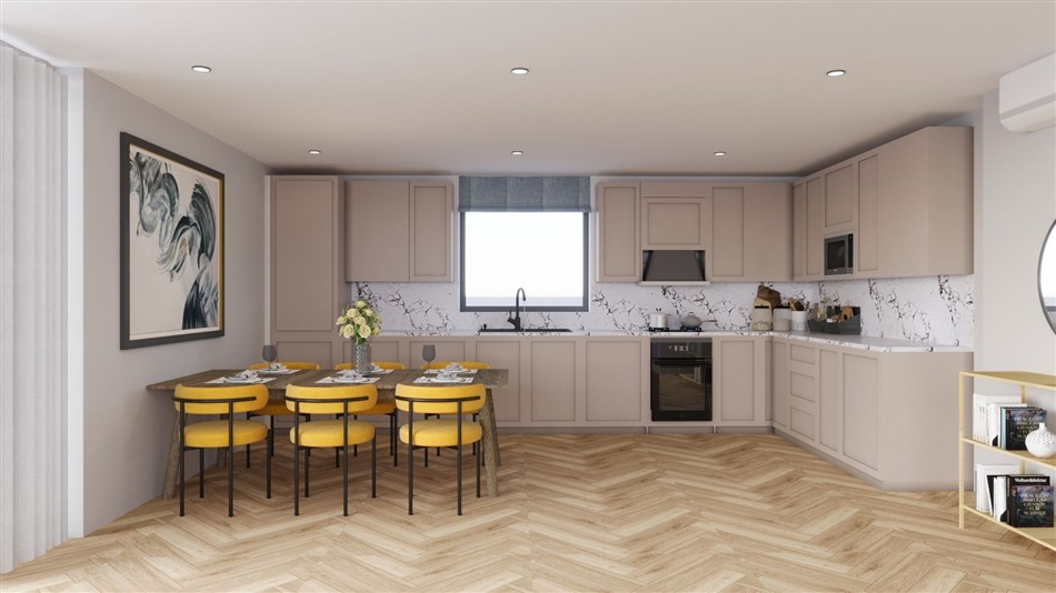 The kitchen in Apartment 1, Oasis Sands, Porth